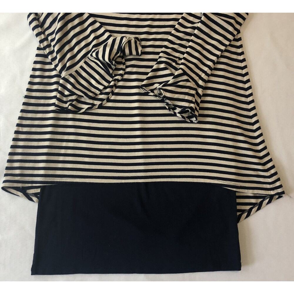 White House Black Market Top Women XS Blue Beige Stripe Layered Tunic Stretch - Picture 7 of 12
